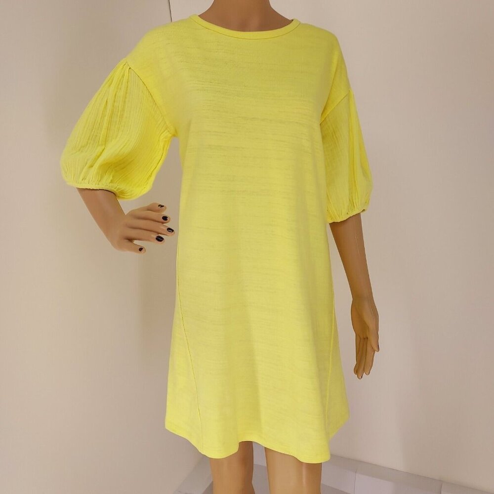 LOFT NEON YELLOW TWISTED SLEEVES CASUAL DRESS SIZE: M NWT 100% COTTON
